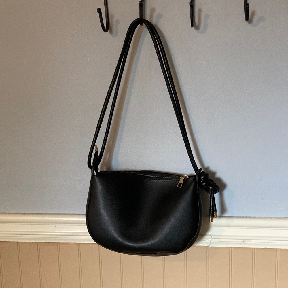 Black Purse Crescent Shoulder Bag Faux Leather